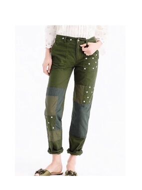 J. Crew Cotton Floral Embroidered Patchwork Boyfriend Chino Pants Women’s 8P